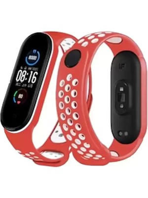 Naturion Newface Xiaomi Mi Band 6 Spor Delikli Kordon - Kırmızı-Beyaz