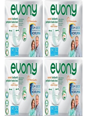 Evony Premium Belbantlı Yetişkin Hasta Bezi Medium 120 Adet 4X30 Paket M