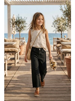 Baby Lory Kids Store Kız Çocuk Bol Paça Sade Siyah Pantolon