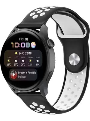 Naturion Newface Watch 22MM Spor Delikli Kordon - Siyah-Beyaz