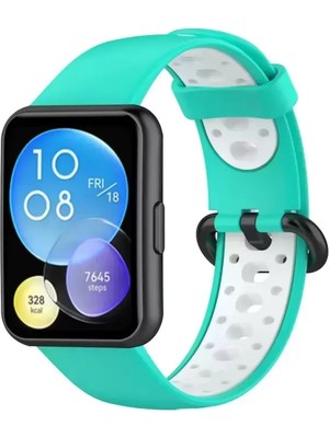Naturion Newface Huawei Watch Fit 2 Spor Delikli Kordon - Turkuaz-Beyaz