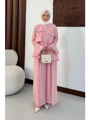 Tesettür Diyarı Miela Modal Tül Kumaş Astarlı Tesettür Takım- Pembe
