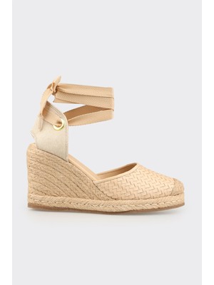 Elle Bej Deri Kadın Dolgu Topuk Espadril