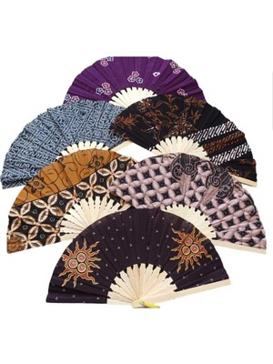 Elifeshop Endonezya Batik Kumaş Bambu Ahşap Yelpaze 27 cm El Yapımı Vintage Japon El Fanı Büyük Boy 2 Adet