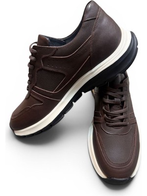 Zueofficial     Erkek Hakiki Deri Casual Sneaker Ayakkabı Bağcıklı Günlük Rahat Spor Ayakkabı Kahverengi