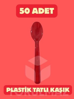 Yorulmaz Ambalaj ❤️ 50 Adet Kırmızı Plastik Tatlı ve Dondurma Kaşığı 🍨🍨 Eğlenceli Kaşık🍧🌈