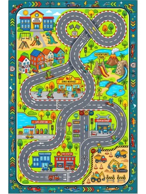 Kartela Halı Trafik Temalı Çocuk Oyun Halısı Kaymaz Taban Yumuşak Yüzey Eğitici Desenli Halı