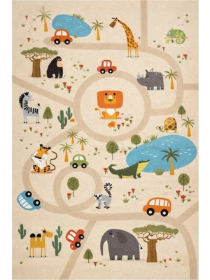 Kartela Halı Safari Yolculuğu Kaymaz Taban Çocuk Oyun Halısı - 60 x 90 cm