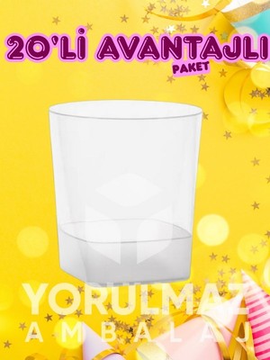 Yorulmaz Ambalaj 🥤 Kare Plastik Viski & Meşrubat Bardağı 220 cc – 20’li Paket, Şık ve Dayanıklı Kullan-At Çözüm