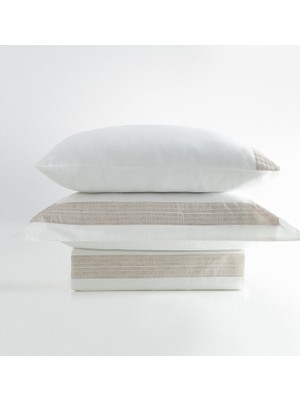 Ecocotton Luna Battal Boy Nevresim Takımı %100 Organik Pamuk Saten Keten Çerçeveli Krem 240X220 cm
