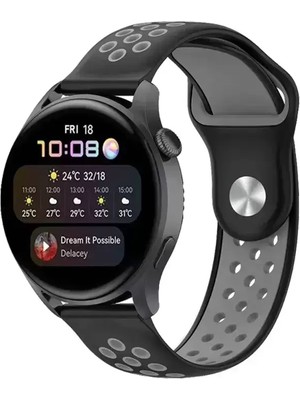 Naturion Newface Watch 20MM Spor Delikli Kordon - Siyah-Gri