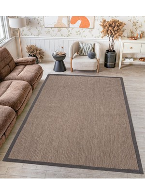 Carpet Diem Home Design Dokuma Balık Sırtı Sisal Kolay Temizlenir Mutfak Antre Oturma Odası Kumaş Bordürlü Özel Kahve Halı