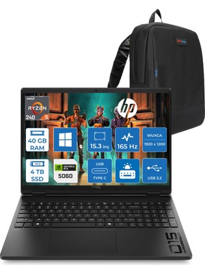 Hp Hyperx Omen 15 Amd Ryzen 5 240 40GB Ddr5 4tb SSD Geforce RTX5060 8gb Windows 11 Pro 15.3" Wuxga (1920X1200) IPS 300NITS 165Hz Oyuncu Bilgisayarı HOD2QW3EAP22 + Zetta Çanta