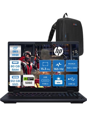 Hp Hyperx Omen 15-GA0004NT Intel Core I5 14450HX 80GB Ddr5 512GB SSD Geforce RTX5060 8gb Freedos 15.3" Wuxga (1920X1200) IPS 300NITS 165Hz Oyuncu Bilgisayarı HOD2TT1EAF37 + Zetta Çanta