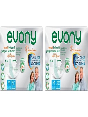 Evony Premium Belbantlı Yetişkin Hasta Bezi Medium 60 Adet 2X30 Paket M