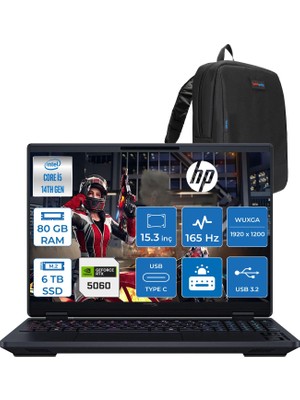 Hp Hyperx Omen 15-GA0004NT Intel Core I5 14450HX 80GB Ddr5 6tb SSD Geforce RTX5060 8gb Freedos 15.3" Wuxga (1920X1200) IPS 300NITS 165Hz Oyuncu Bilgisayarı HOD2TT1EAF41 + Zetta Çanta