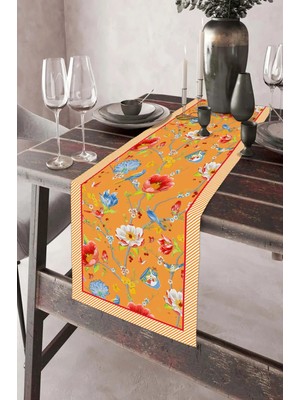 Dekomod 40X140CM Dokuma Leke Tutmaz Baskılı Tay Tüyü Kumaş Masa Örtüsü Dekoratif Runner Yıkanabilir
