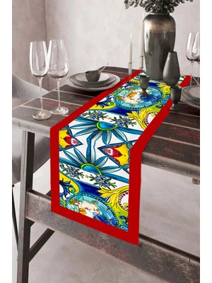 Dekomod 40X140CM Dokuma Leke Tutmaz Baskılı Tay Tüyü Kumaş Masa Örtüsü Dekoratif Runner Yıkanabilir