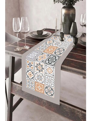 Dekomod 40X140CM Dokuma Leke Tutmaz Baskılı Tay Tüyü Kumaş Masa Örtüsü Dekoratif Runner Yıkanabilir