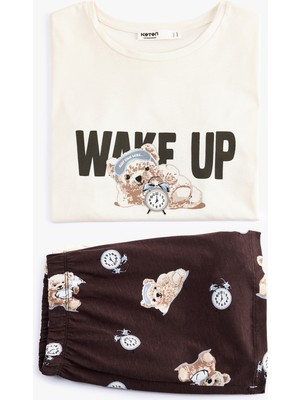 Koton Pamuklu Kısa Kollu Rahat Kesim Şortlu Pijama Seti