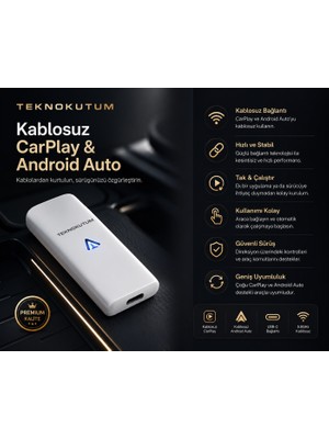 teknokutum Kablosuz Carplay Android Auto Dönüştürücü Adaptör Usb-C
