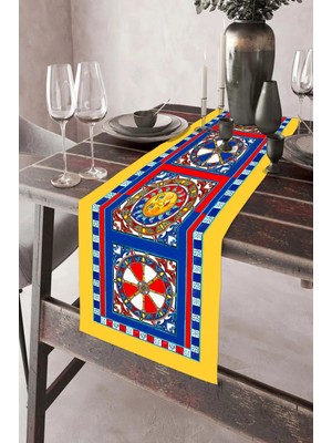 Dekomod 40X140CM Dokuma Leke Tutmaz Baskılı Tay Tüyü Kumaş Masa Örtüsü Dekoratif Runner Yıkanabilir