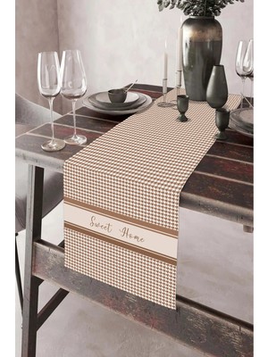 Dekomod 40X140CM Dokuma Leke Tutmaz Baskılı Kazayağı Tay Tüyü Kumaş Masa Örtüsü Dekoratif Runner Yıkanabilir