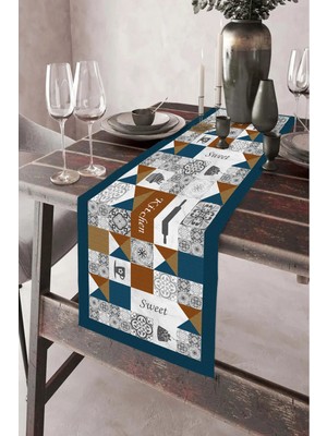 Dekomod 40X140CM Dokuma Leke Tutmaz Baskılı Premium Tay Tüyü Kumaş Masa Örtüsü Dekoratif Runner Yıkanabilir