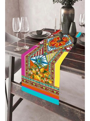Dekomod 40X140CM Dokuma Leke Tutmaz Baskılı Tay Tüyü Kumaş Masa Örtüsü Dekoratif Runner Yıkanabilir