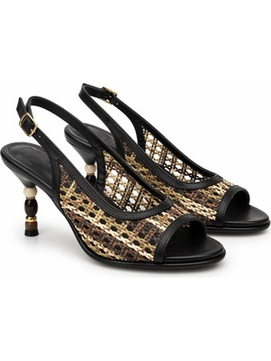 Patron Shoes Kadın Hasır Örgü Detaylı Topuklu Ayakkabı