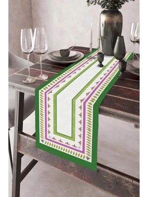 Dekomod 40X140CM Dokuma Leke Tutmaz Baskılı Tay Tüyü Kumaş Masa Örtüsü Dekoratif Runner Yıkanabilir
