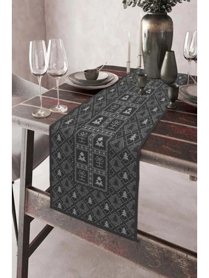 Dekomod 40X140CM Dokuma Leke Tutmaz Baskılı Premium Tay Tüyü Kumaş Masa Örtüsü Dekoratif Runner Yıkanabilir