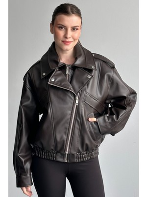 Moda Armanc Kadın Oversize Deri Bomber Ceket - Yeni Sezon Premium Biker Deri Mont