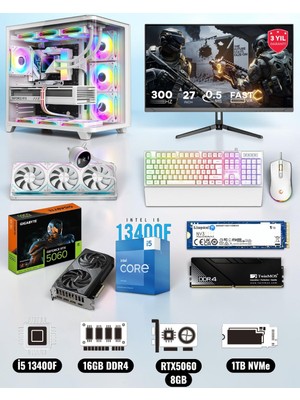 Symoon I5 13400F 16GB Ddr4 Ram 1tb Nvme 5060 Ekran Kartlı 360MM Sıvı Soğutmalı 27 Inç Monitörlü Klavyeli Gaming Pc