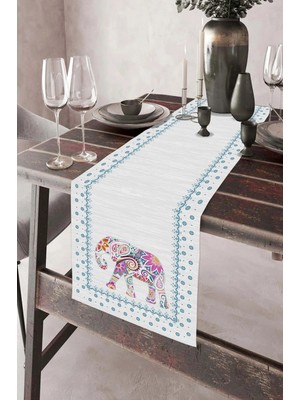 Dekomod 40X140CM Dokuma Leke Tutmaz Baskılı Premium Tay Tüyü Kumaş Masa Örtüsü Runner Yıkanabilir