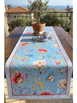 Dekomod 40X140CM Dokuma Leke Tutmaz Baskılı Tay Tüyü Kumaş Masa Örtüsü Dekoratif Runner Yıkanabilir