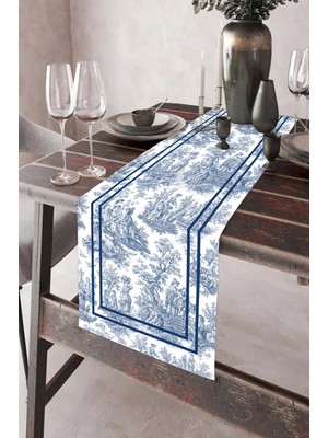 Dekomod 40X140 cm Fransız Köylü Desen Runner Leke Tutmaz Baskılı Tay Tüyü Kumaş Masa Örtüsü Dekoratif