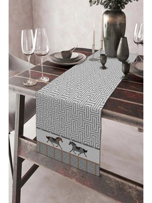 Dekomod 40X140CM Dokuma Leke Tutmaz Baskılı Premium Tay Tüyü Kumaş Masa Örtüsü Dekoratif Runner Yıkanabilir