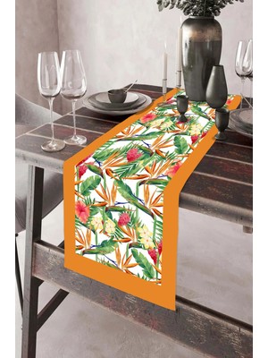 Dekomod 40X140CM Dokuma Leke Tutmaz Baskılı Tay Tüyü Kumaş Masa Örtüsü Dekoratif Runner Yıkanabilir