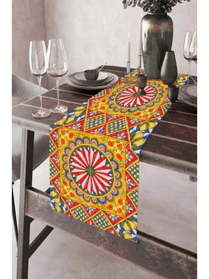 Dekomod 40X140CM Dokuma Leke Tutmaz Baskılı Tay Tüyü Kumaş Masa Örtüsü Dekoratif Runner Yıkanabilir