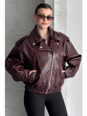 Moda Armanc Kadın Oversize Deri Bomber Ceket - Yeni Sezon Premium Biker Deri Mont