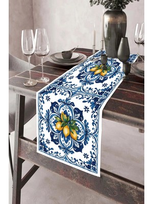 Dekomod 40X140CM Dokuma Leke Tutmaz Baskılı Tay Tüyü Kumaş Masa Örtüsü Dekoratif Runner Yıkanabilir
