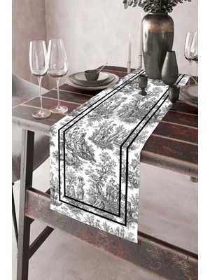 Dekomod 40X140 cm Fransız Köylü Desen Runner Leke Tutmaz Baskılı Tay Tüyü Kumaş Masa Örtüsü Dekoratif