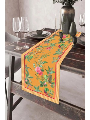 Dekomod 40X140CM Dokuma Leke Tutmaz Baskılı Tay Tüyü Kumaş Masa Örtüsü Dekoratif Runner Yıkanabilir