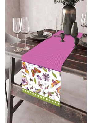 Dekomod 40X140CM Dokuma Leke Tutmaz Baskılı Tay Tüyü Kumaş Masa Örtüsü Dekoratif Runner Yıkanabilir