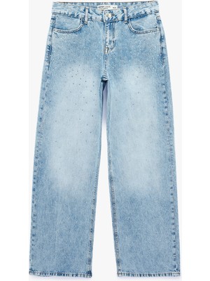 Koton Taş Detaylı Düz Paça Normal Bel Pamuklu Baggy Denim Pantolon - Baggy Jeans