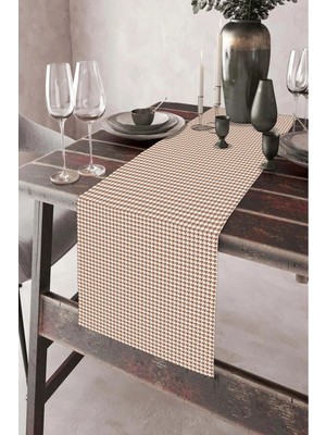 Dekomod 40X140CM Dokuma Leke Tutmaz Baskılı Kazayağı Tay Tüyü Kumaş Masa Örtüsü Dekoratif Runner Yıkanabilir