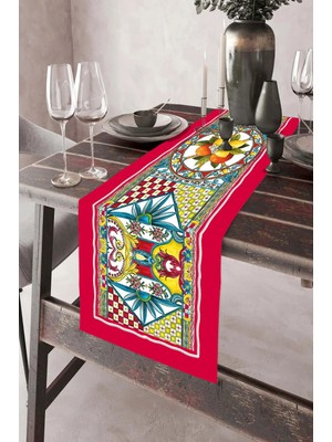 Dekomod 40X140CM Dokuma Leke Tutmaz Baskılı Tay Tüyü Kumaş Masa Örtüsü Dekoratif Runner Yıkanabilir