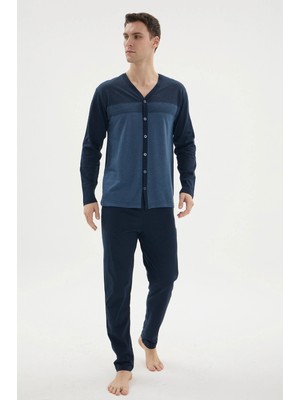 Uslucan Alışveriş Kocabey DM-26104 V Yaka Boydan Düğmeli Pijama Takımı