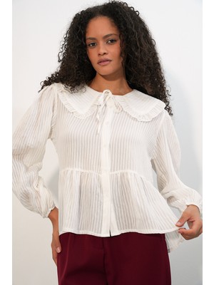 Bigdart Kadın Bebe Yaka Gömlek Bluz 993 - Beyaz